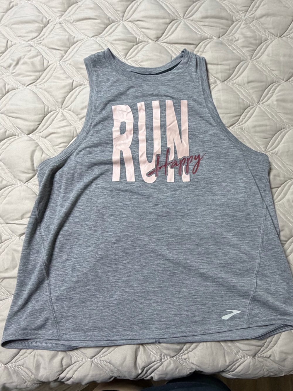 Brooks Gray Tank Top with Pink RUN Stripes